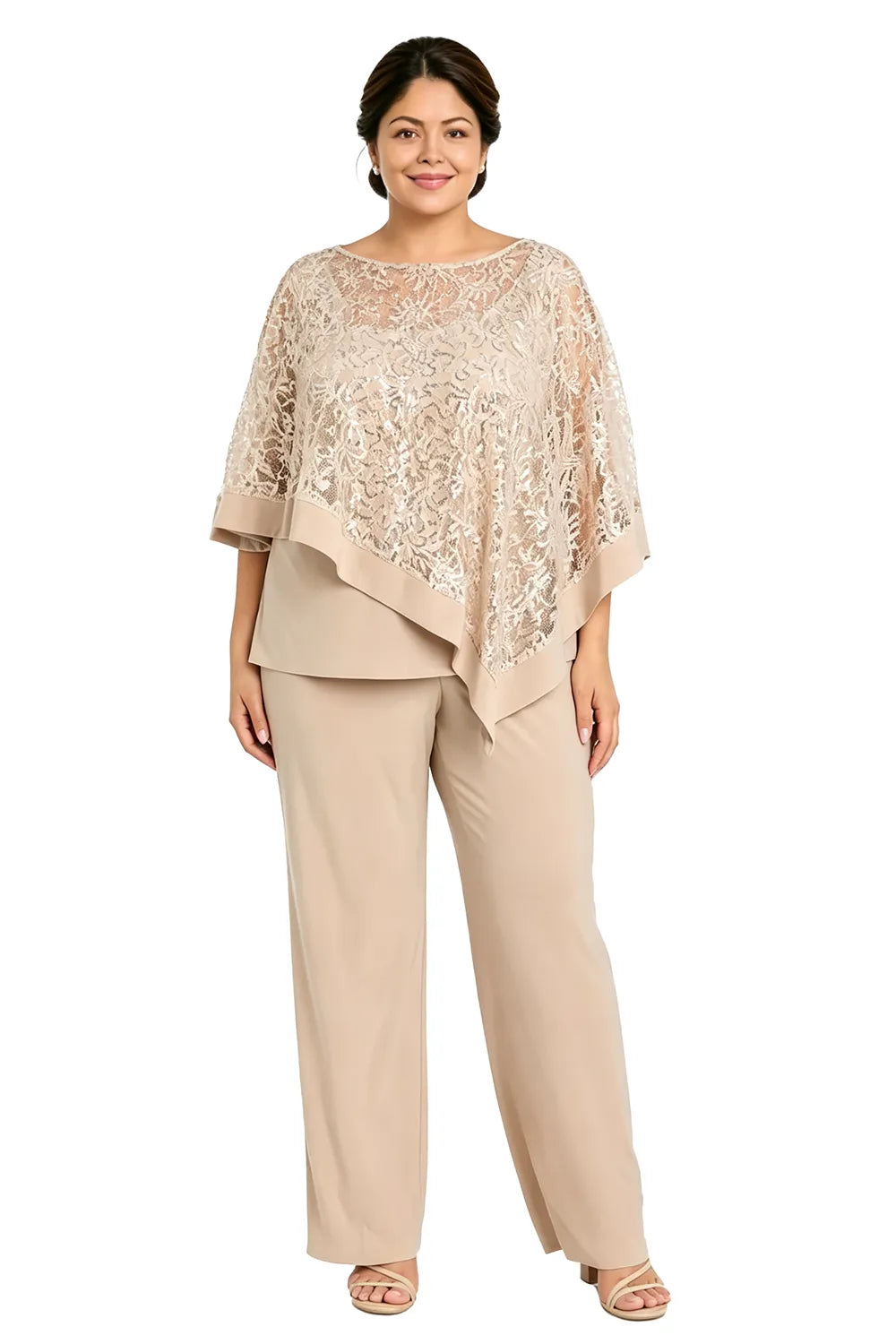 Ensemble pantalon de cérémonie avec cape à sequins, grandes tailles