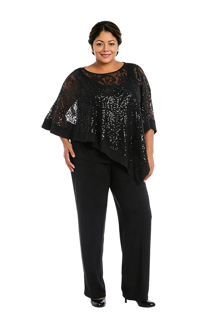 Ensemble pantalon de cérémonie avec cape à sequins, grandes tailles