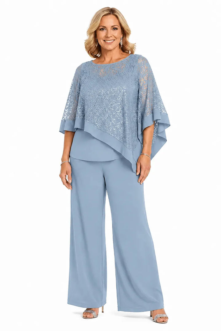 Ensemble pantalon de cérémonie avec cape à sequins, grandes tailles