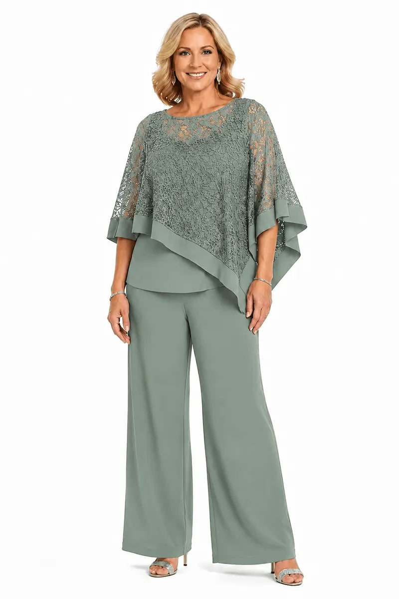 Ensemble pantalon de cérémonie avec cape à sequins, grandes tailles