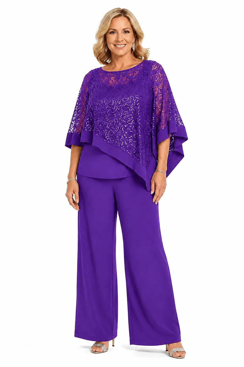 Ensemble pantalon de cérémonie avec cape à sequins, grandes tailles