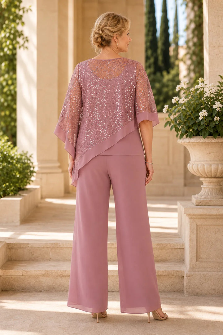 Ensemble pantalon de cérémonie avec cape à sequins, grandes tailles