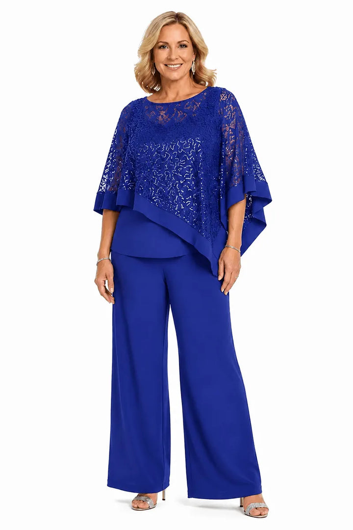 Ensemble pantalon de cérémonie avec cape à sequins, grandes tailles
