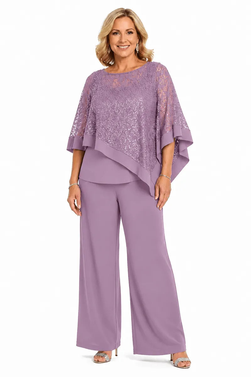 Ensemble pantalon de cérémonie avec cape à sequins, grandes tailles
