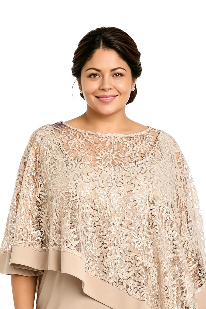 Ensemble pantalon de cérémonie avec cape à sequins, grandes tailles