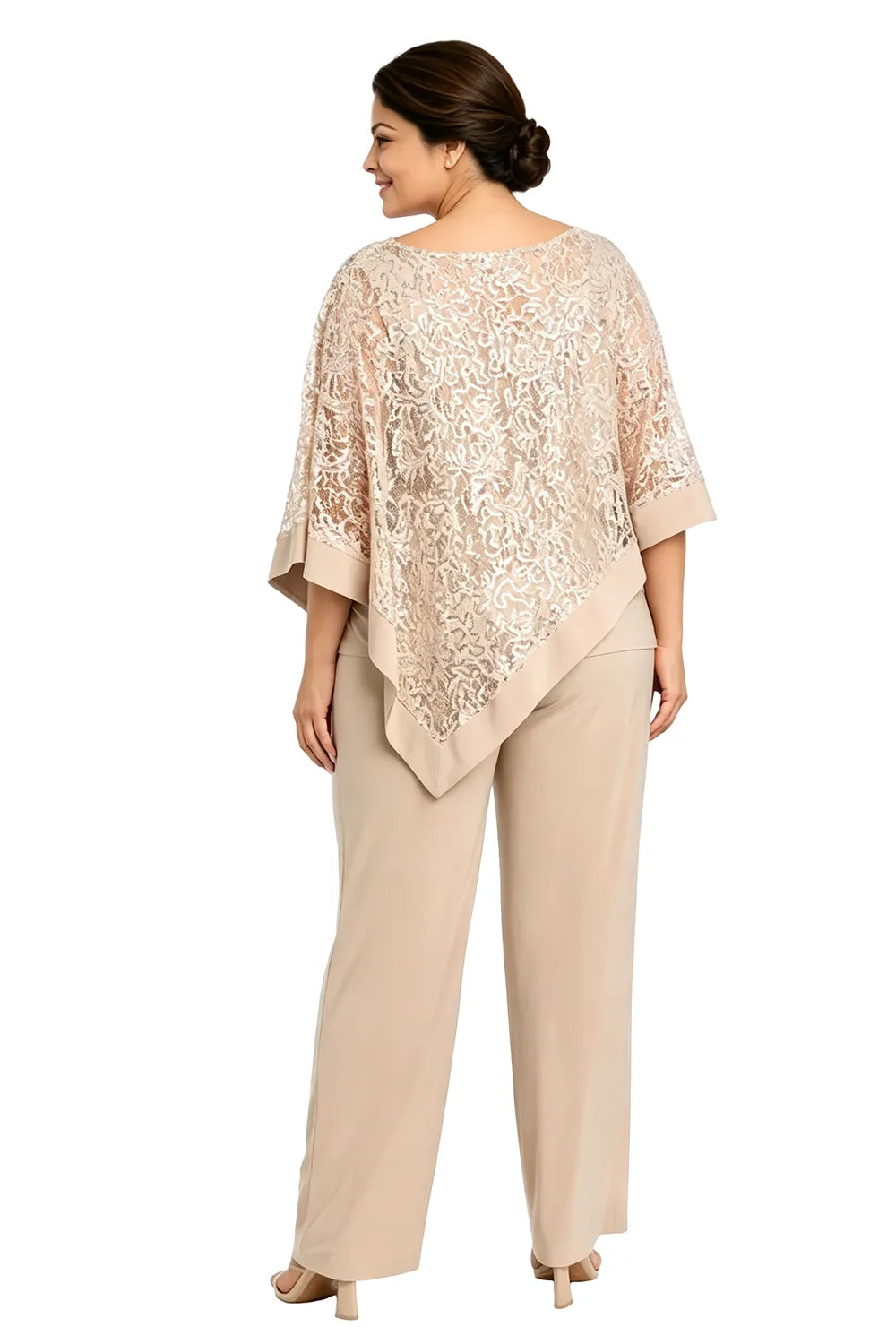 Ensemble pantalon de cérémonie avec cape à sequins, grandes tailles