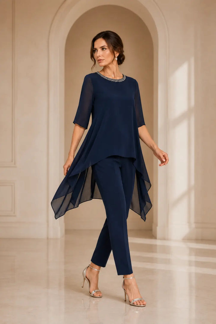 Ensemble pantalon large avec cape courte en mousseline superposée