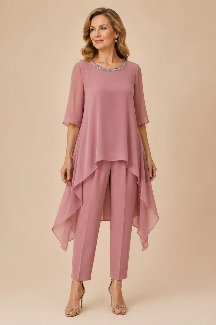 Ensemble pantalon large avec cape courte en mousseline superposée