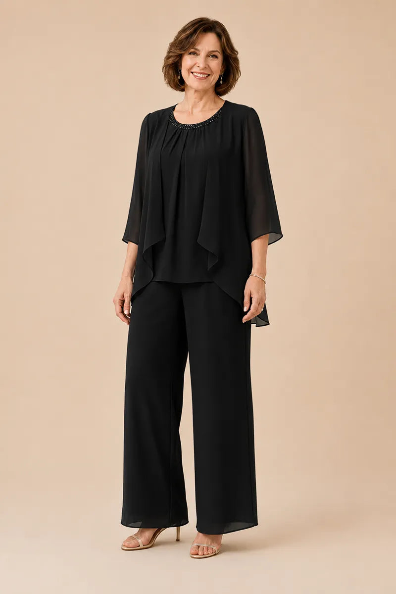 Ensemble pantalon de cérémonie avec voile de mousseline