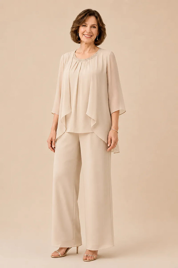 Ensemble pantalon de cérémonie avec voile de mousseline