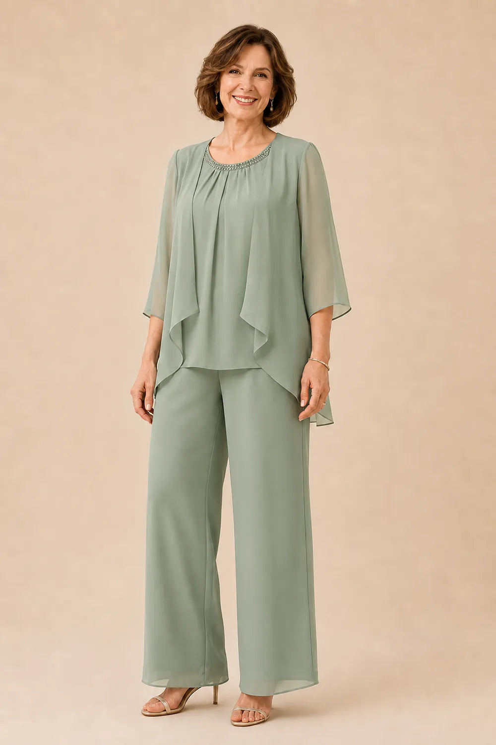Ensemble pantalon de cérémonie avec voile de mousseline