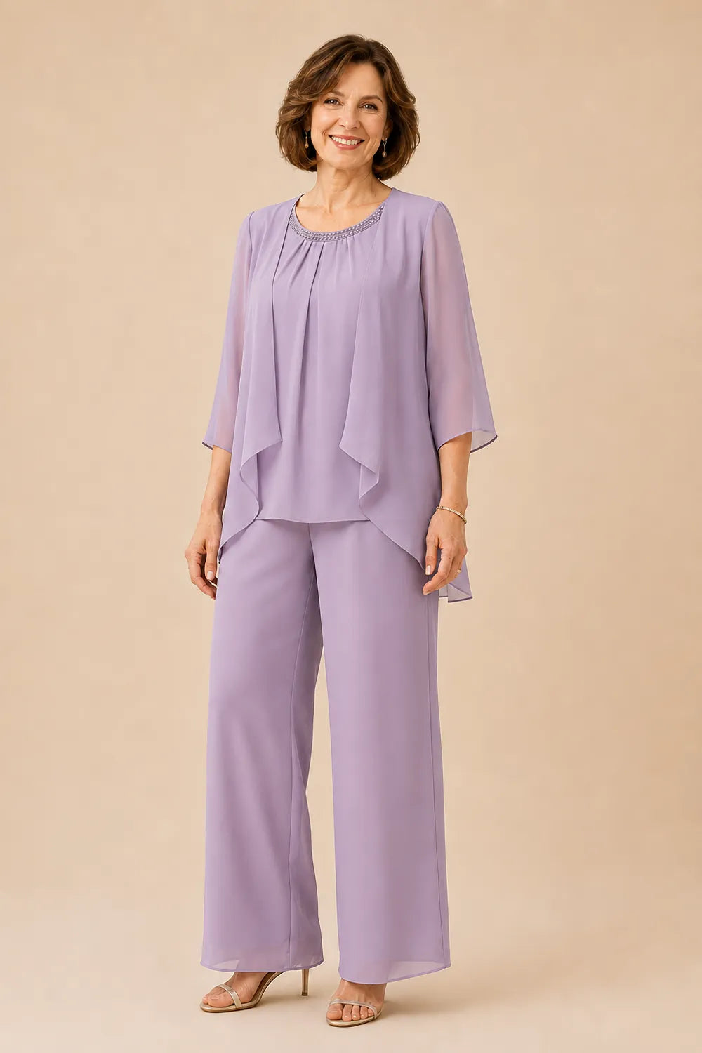 Ensemble pantalon de cérémonie avec voile de mousseline