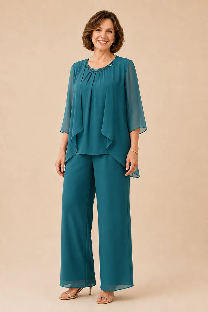 Ensemble pantalon de cérémonie avec voile de mousseline