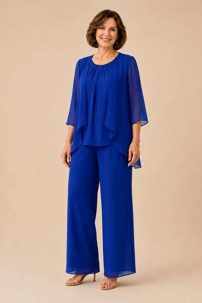 Ensemble pantalon de cérémonie avec voile de mousseline
