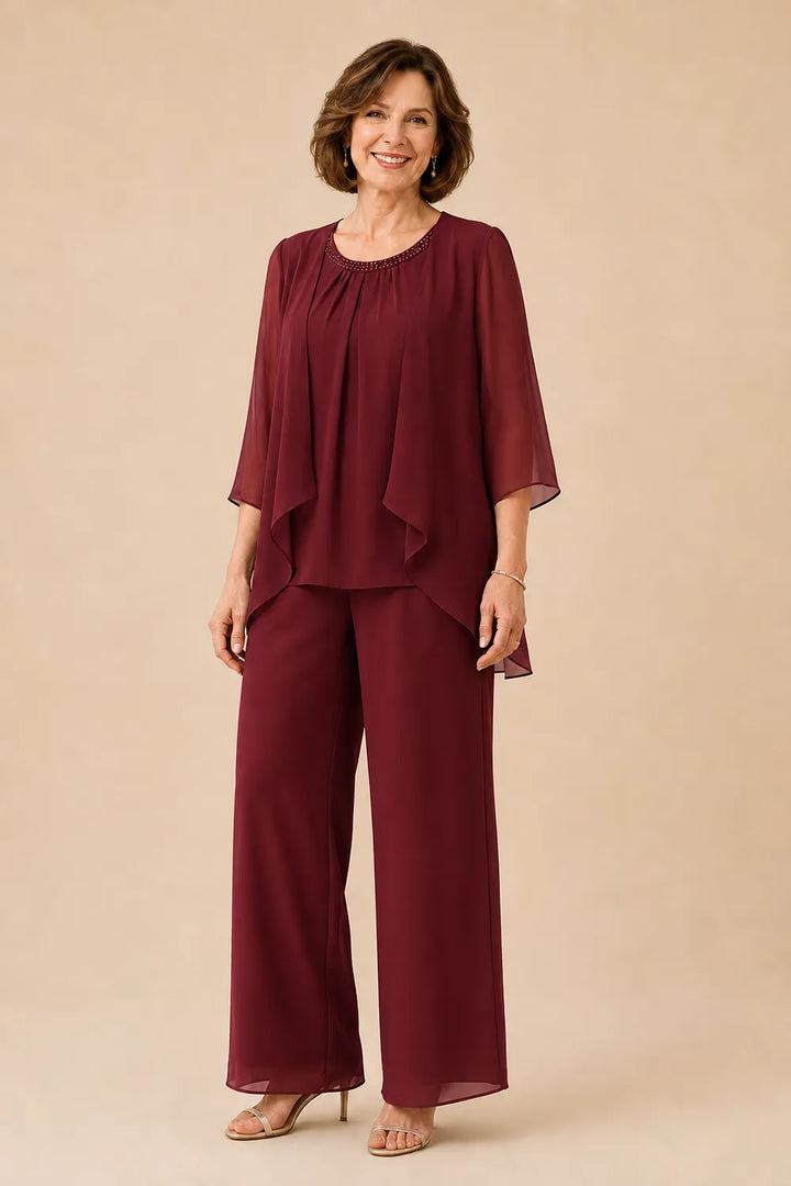 Ensemble pantalon de cérémonie avec voile de mousseline