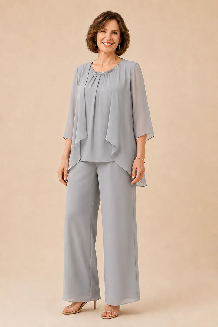 Ensemble pantalon de cérémonie avec voile de mousseline