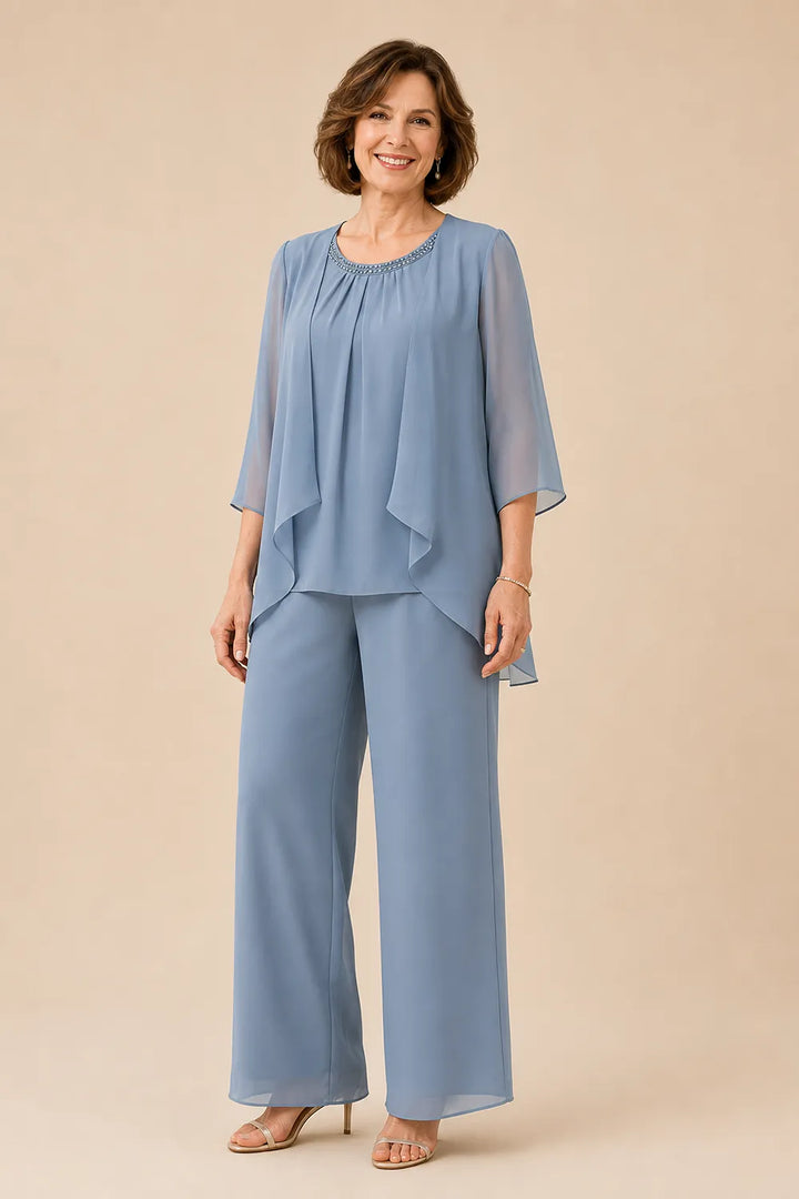 Ensemble pantalon de cérémonie avec voile de mousseline