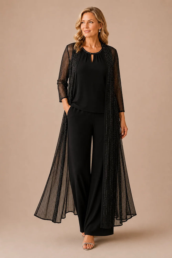 Ensemble pantalon habillé avec veste longue transparente