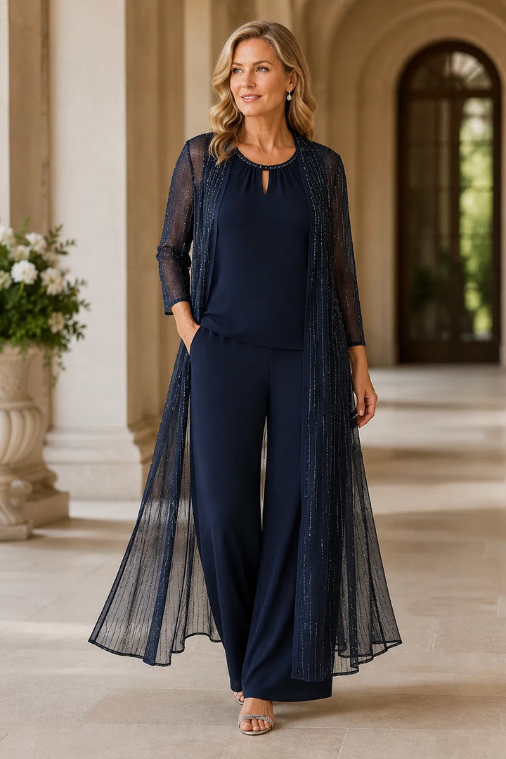 Ensemble pantalon habillé avec veste longue transparente