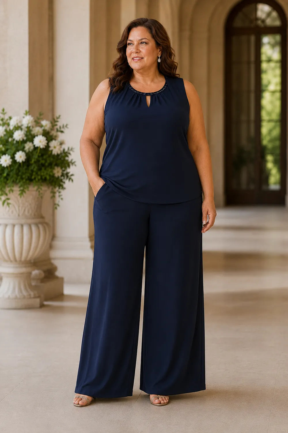 Ensemble pantalon habillé avec veste longue transparente