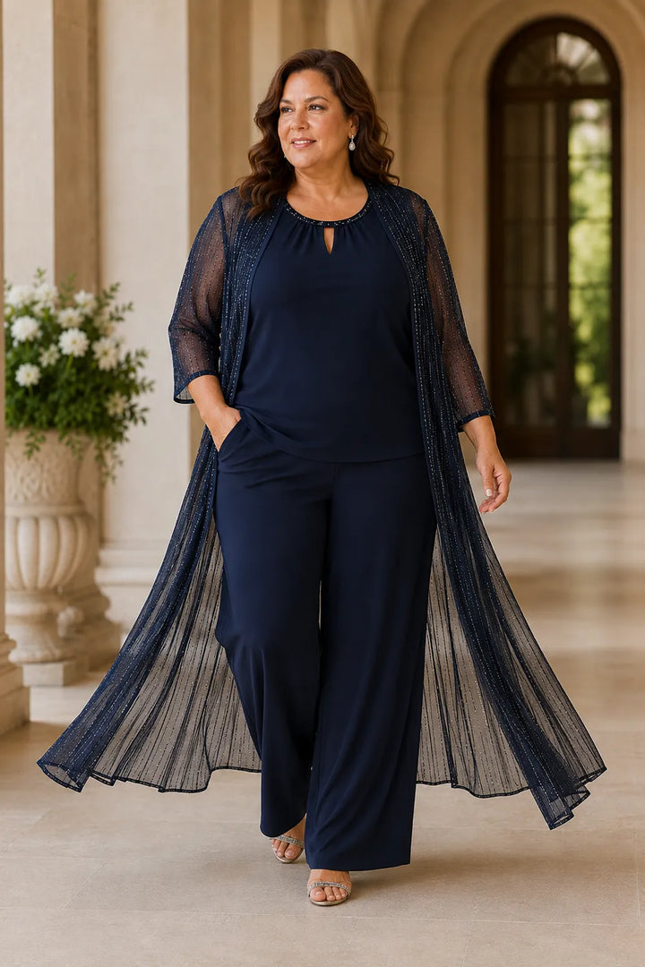 Ensemble pantalon habillé avec veste longue transparente