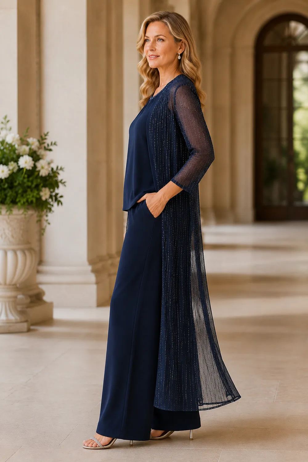 Ensemble pantalon habillé avec veste longue transparente