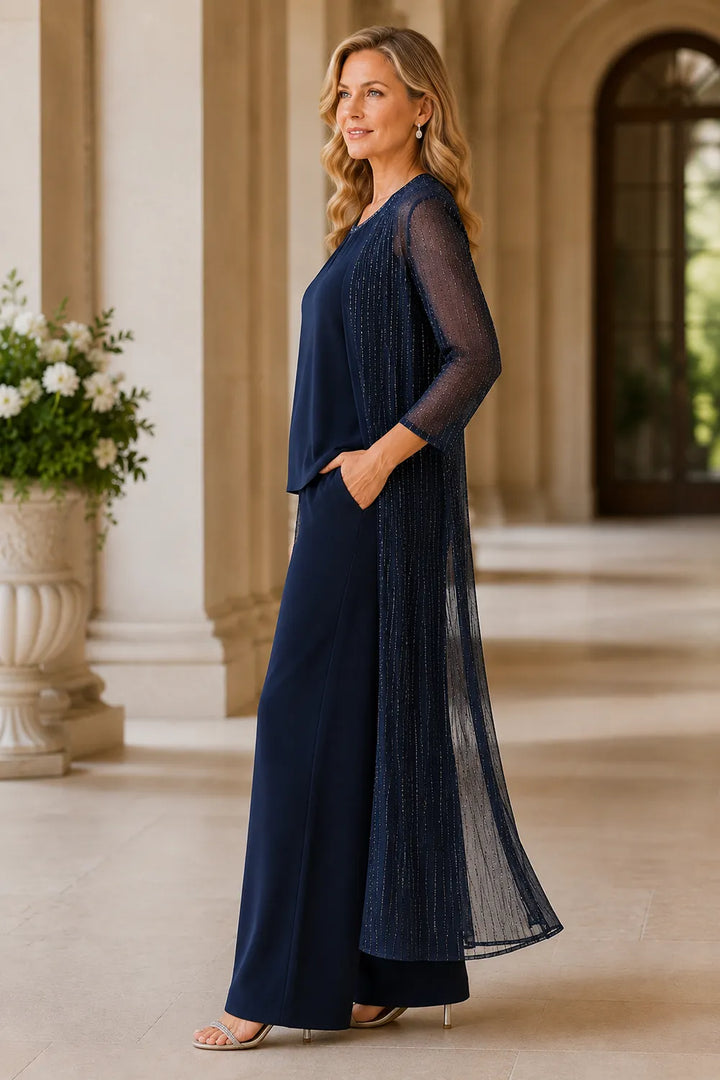 Ensemble pantalon habillé avec veste longue transparente