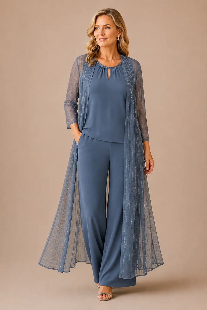 Ensemble pantalon habillé avec veste longue transparente
