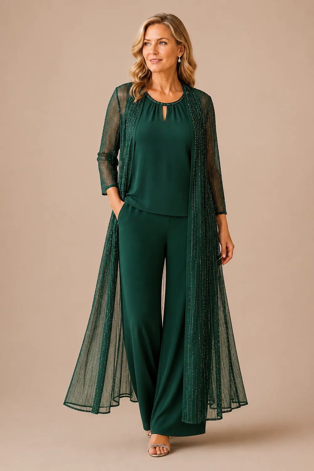 Ensemble pantalon habillé avec veste longue transparente