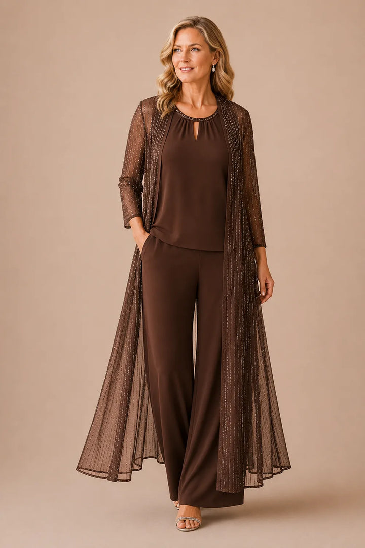 Ensemble pantalon habillé avec veste longue transparente