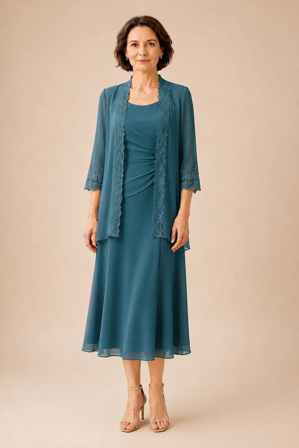 Robe midi de cérémonie avec veste en dentelle