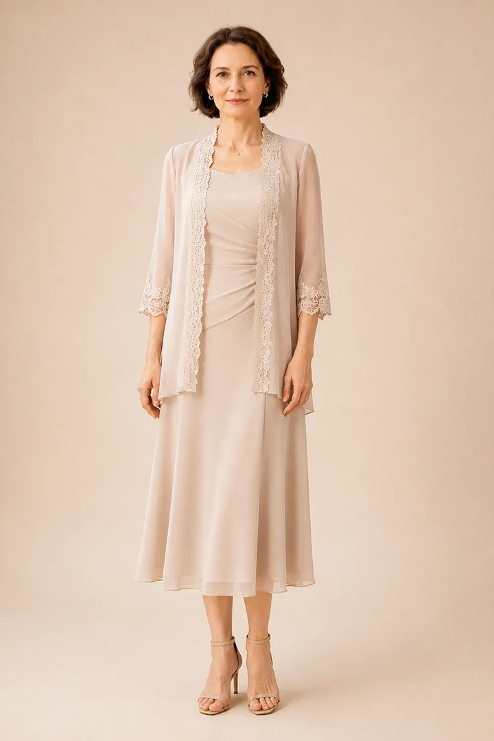 Robe midi de cérémonie avec veste en dentelle