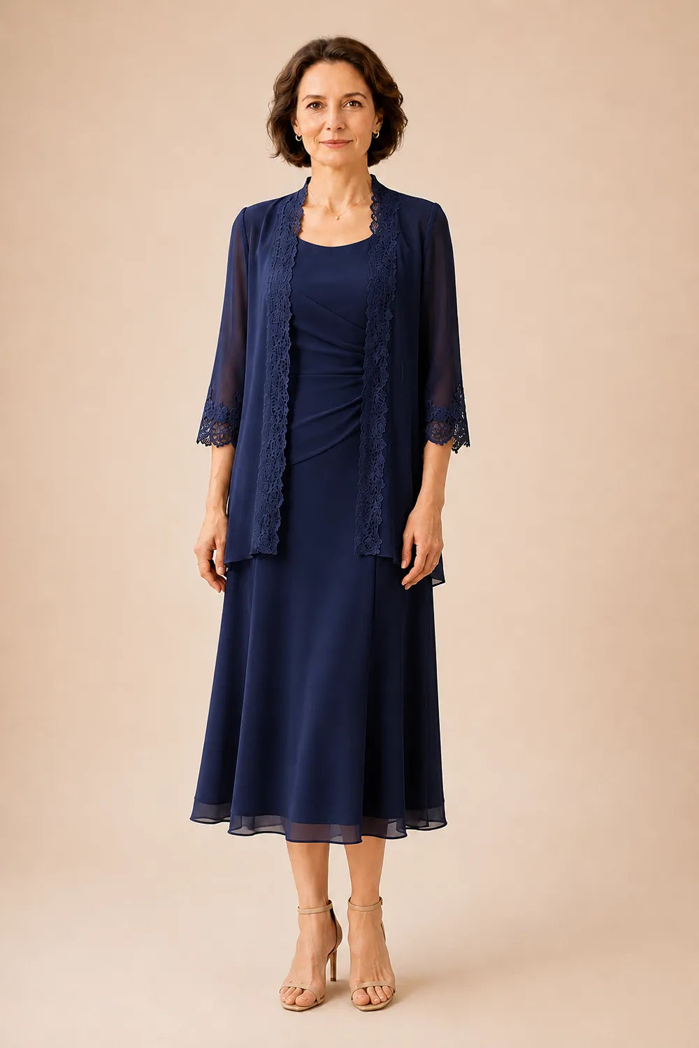 Robe midi de cérémonie avec veste en dentelle