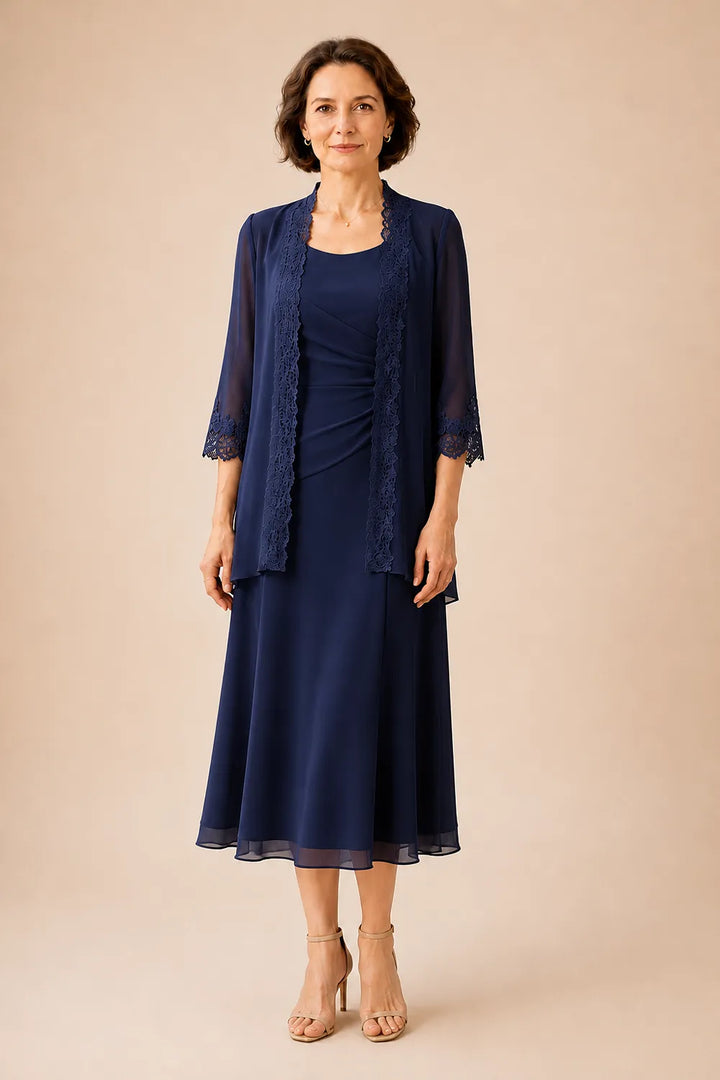 Robe midi de cérémonie avec veste en dentelle