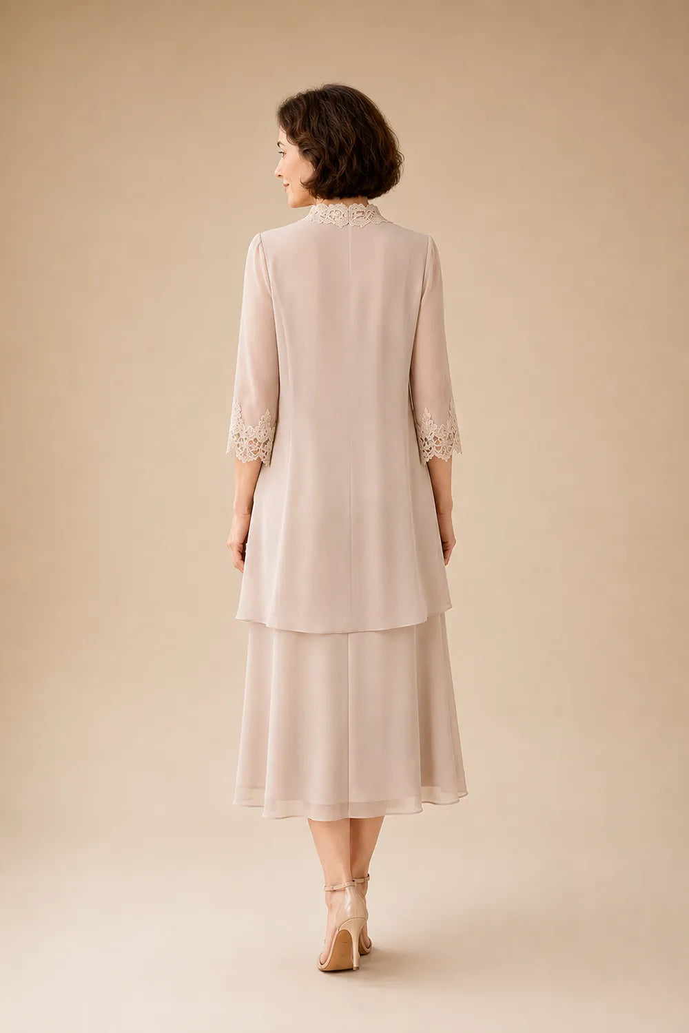 Robe midi de cérémonie avec veste en dentelle