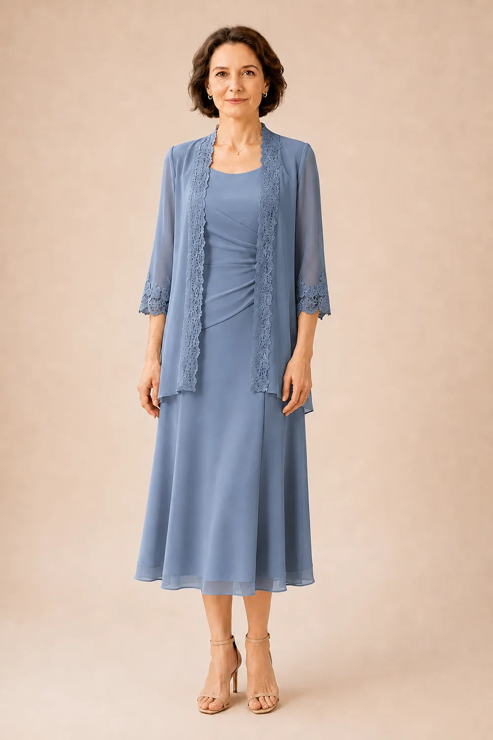 Robe midi de cérémonie avec veste en dentelle