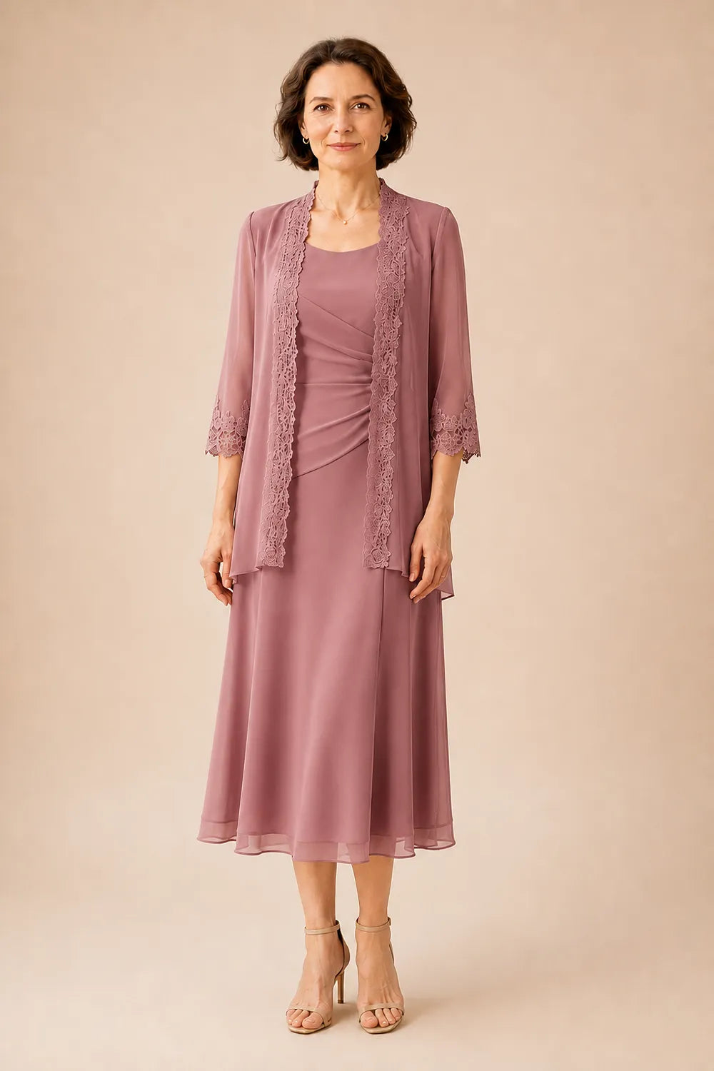 Robe midi de cérémonie avec veste en dentelle