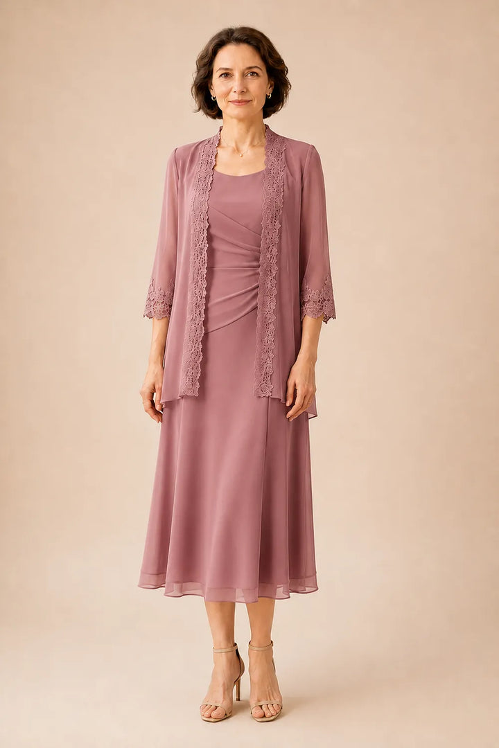 Robe midi de cérémonie avec veste en dentelle