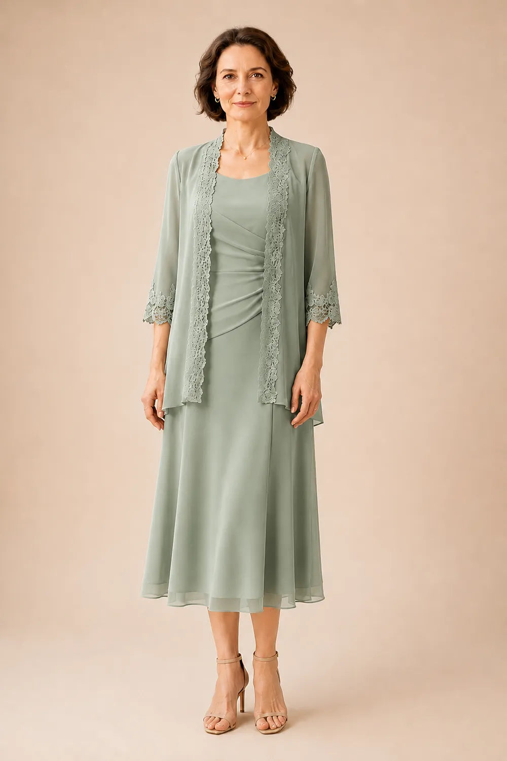 Robe midi de cérémonie avec veste en dentelle