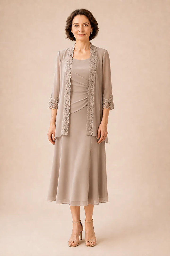 Robe midi de cérémonie avec veste en dentelle