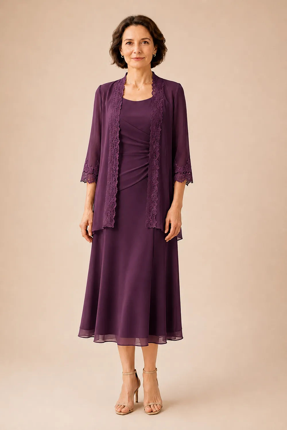 Robe midi de cérémonie avec veste en dentelle