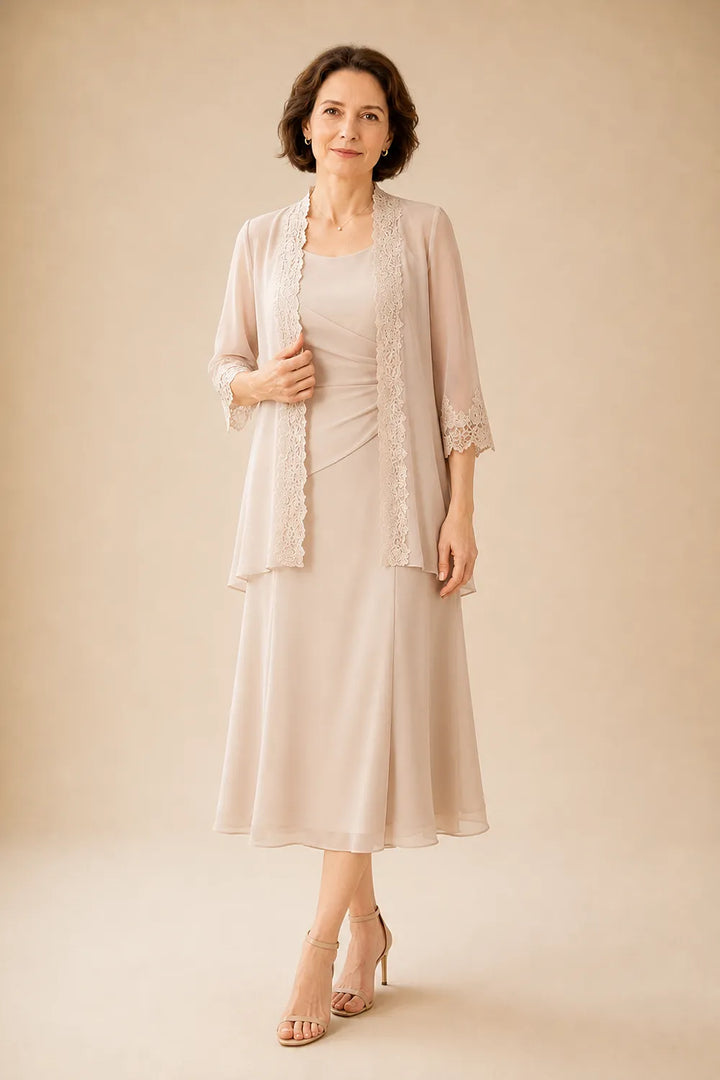 Robe midi de cérémonie avec veste en dentelle