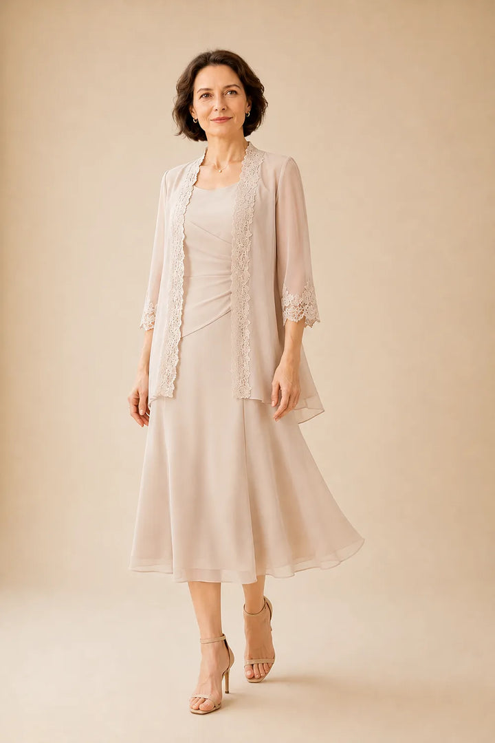 Robe midi de cérémonie avec veste en dentelle