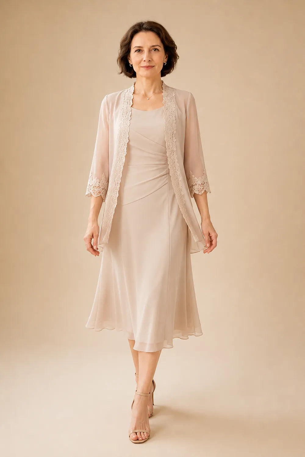 Robe midi de cérémonie avec veste en dentelle