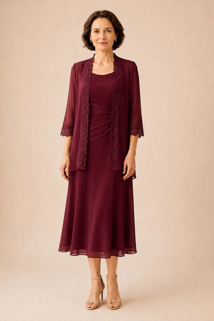 Robe midi de cérémonie avec veste en dentelle
