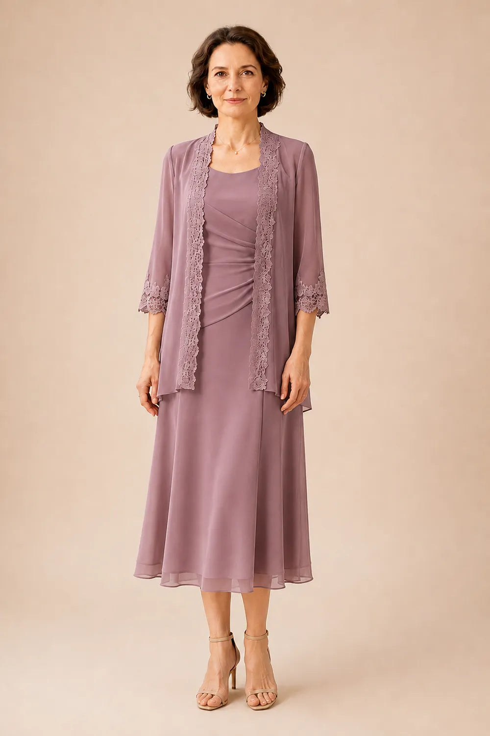 Robe midi de cérémonie avec veste en dentelle