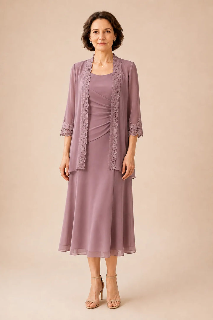 Robe midi de cérémonie avec veste en dentelle