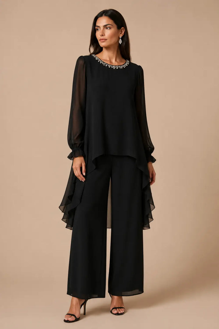 Ensemble pantalon large avec cape courte volantée