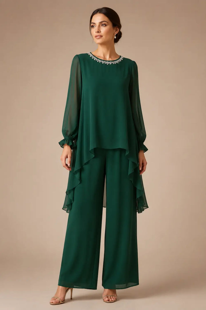Ensemble pantalon large avec cape courte volantée