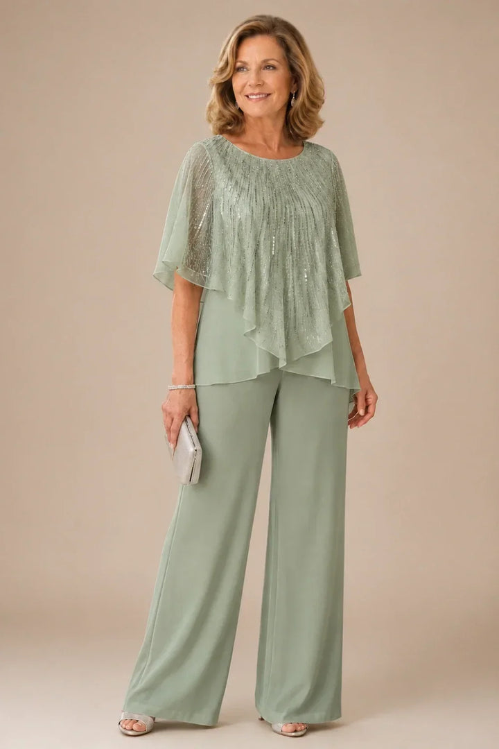 Ensemble pantalon large avec cape courte à sequins